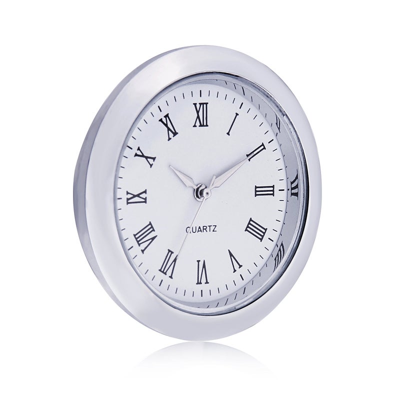 ShoppeWatch Mini Clock Insert 1 7/16" (35mm) Quartz Movement | Miniature Clock Face Insert | Small Round Fit Up White Face Silver Tone Bezel Roman Numerals CK097SL - Image 4